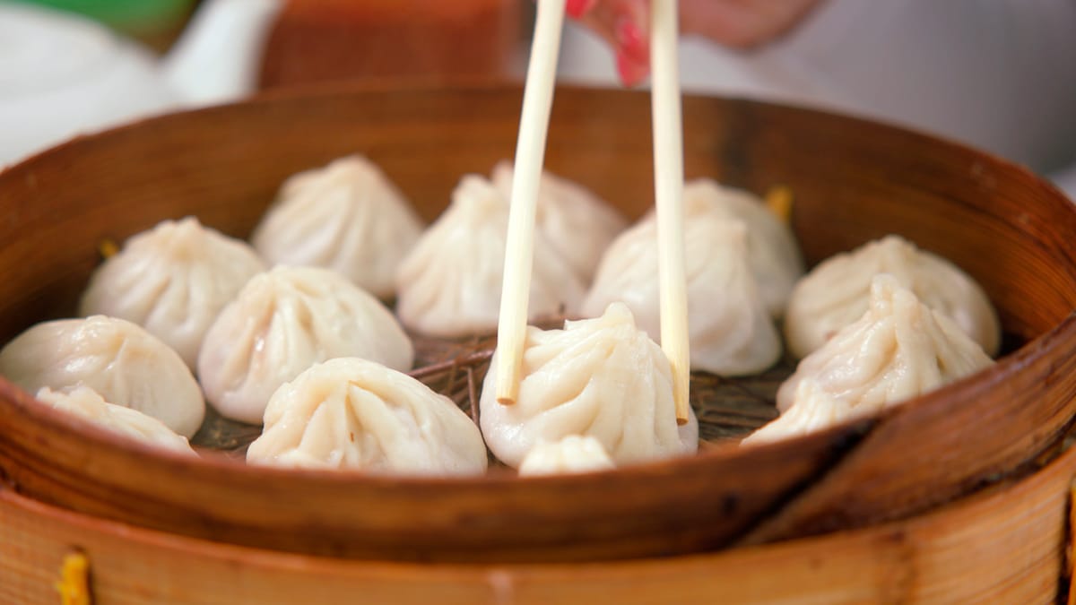 Xiaolongbao in a basket in Shanghai